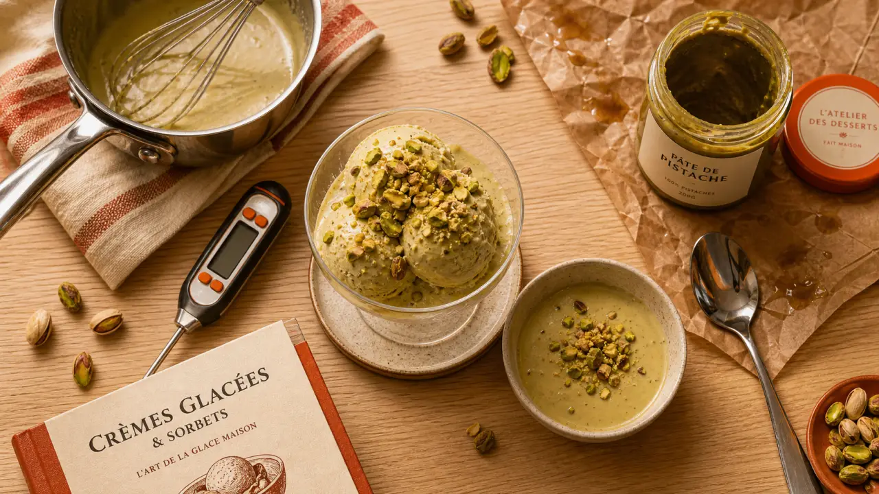 Glace pistache maison avec pâte de pistache et couleur naturelle