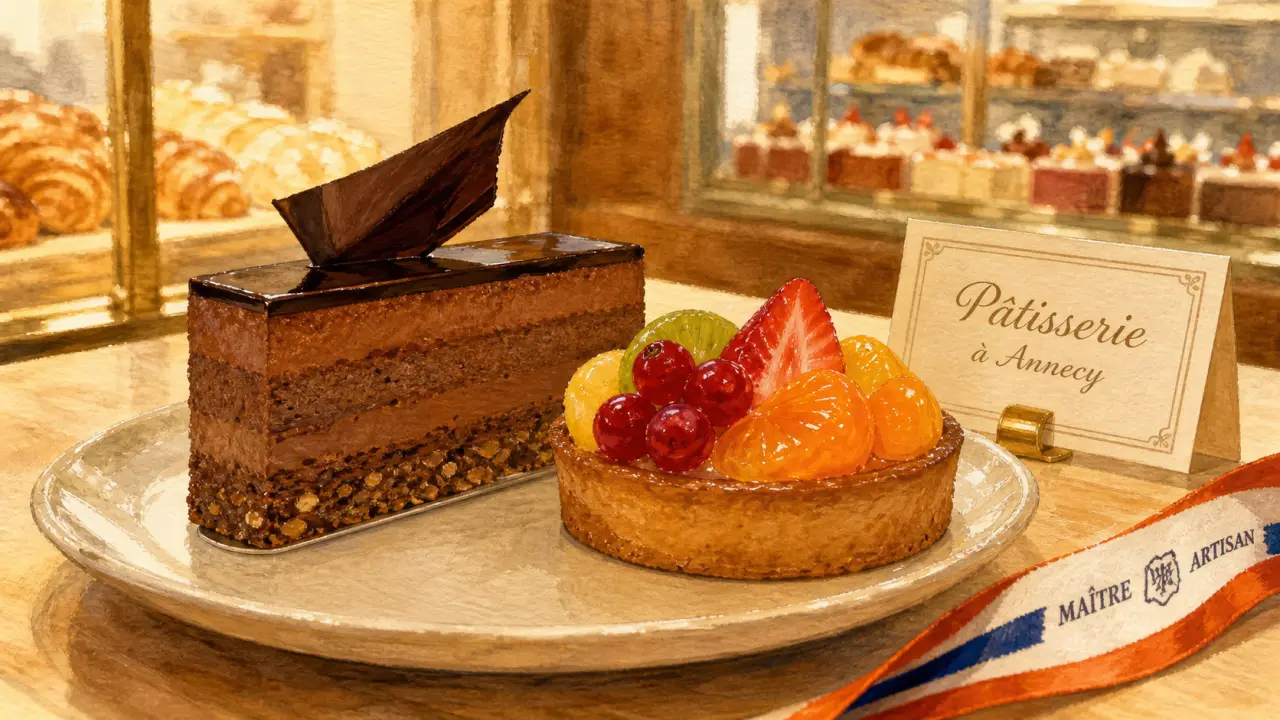 Patisserie Annecy : entremets chocolat et tarte aux fruits de saison