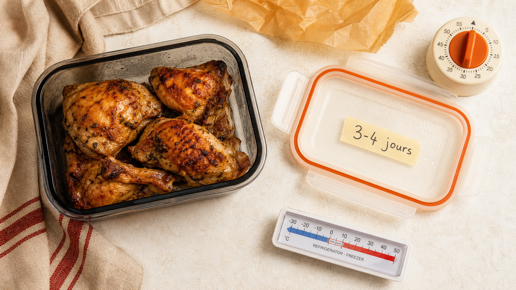 Poulet cuit : combien de temps au frigo, 3 à 4 jours, vérifier la fraîcheur