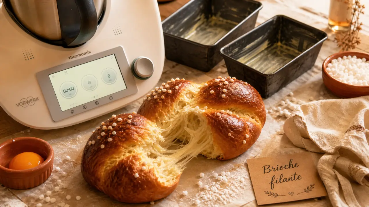 Recette thermomix brioche à mie filante, beurre ajouté tard, cuisson en deux temps