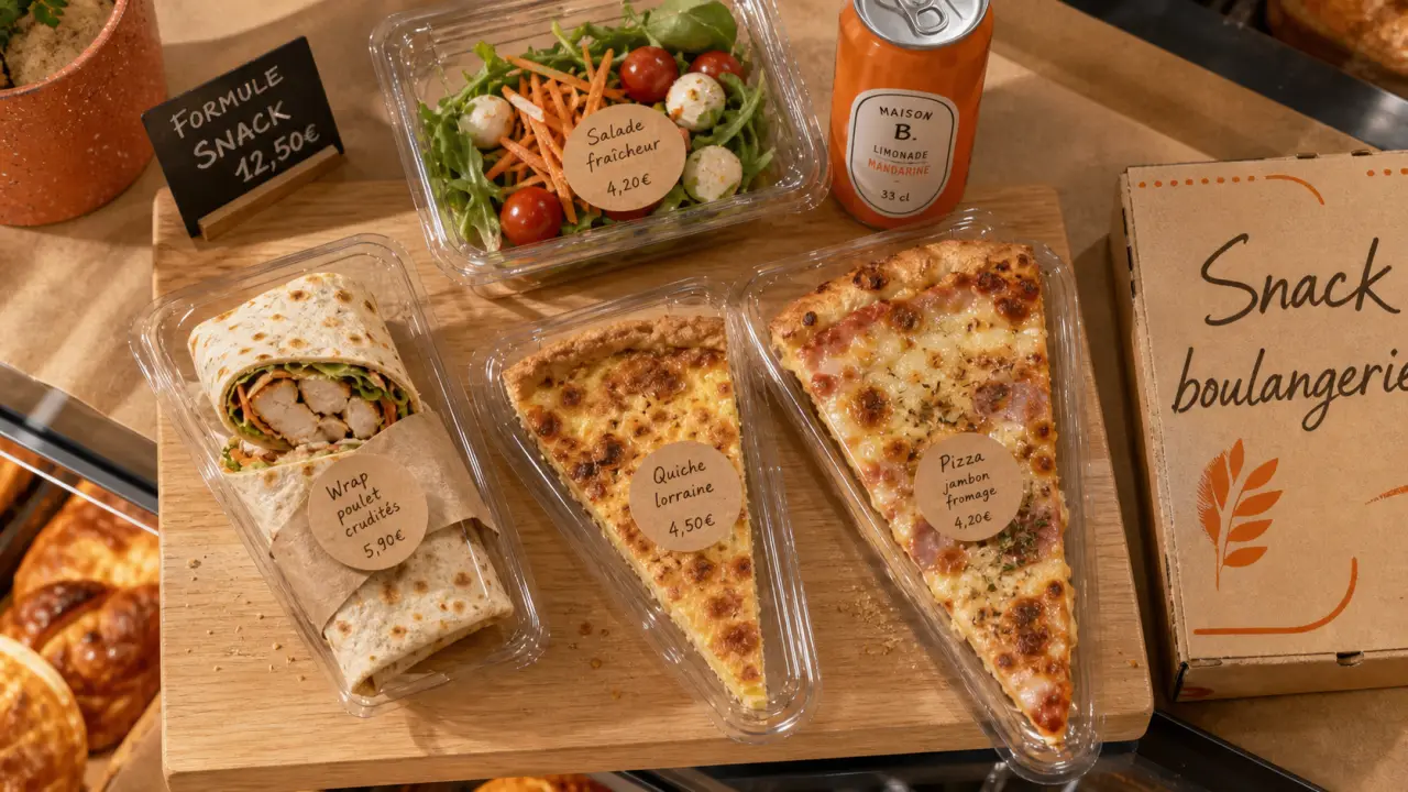 Snack boulangerie : vitrine salée rentable, wraps et quiches à la coupe