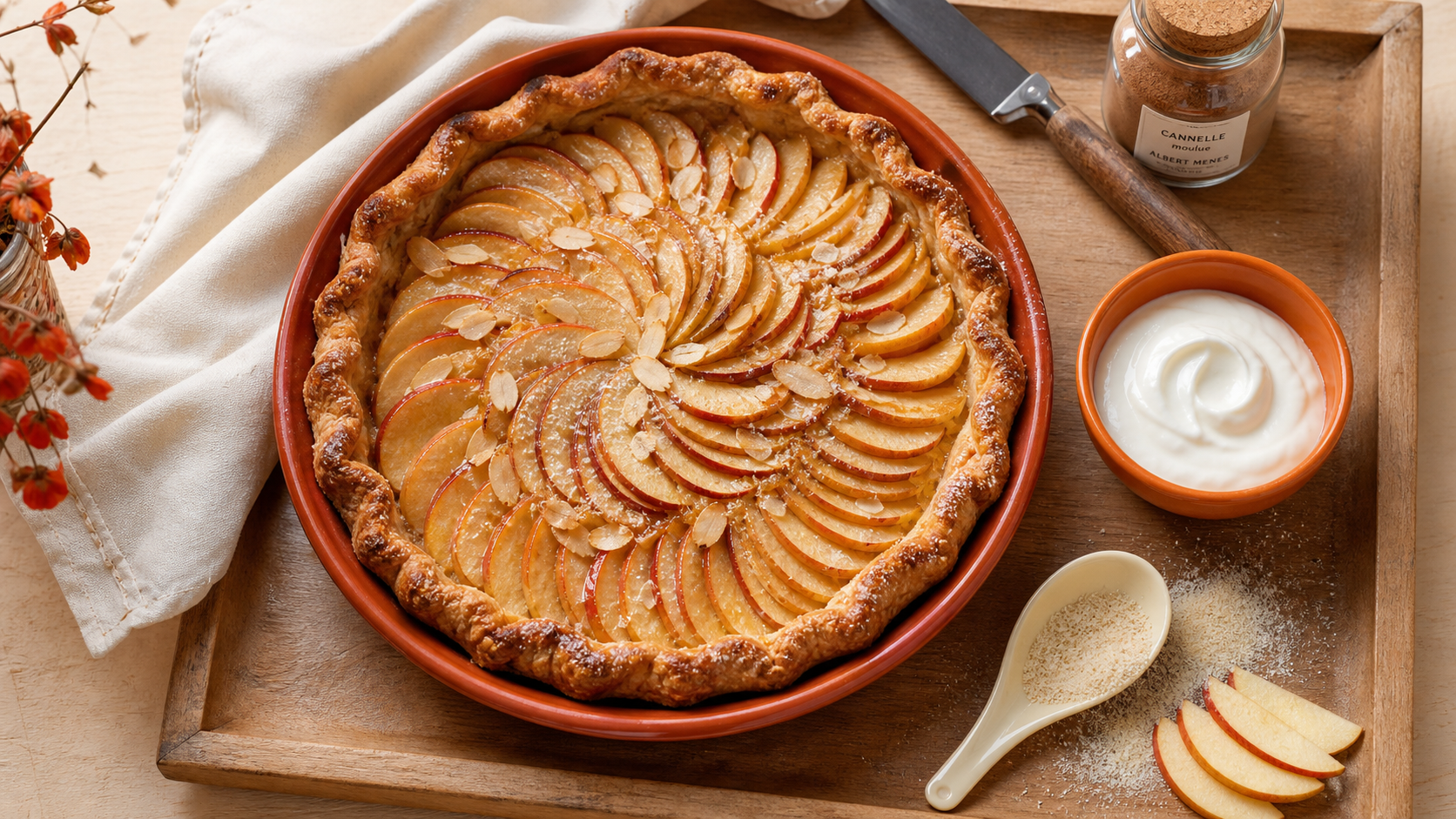 Tarte sucrée aux pommes maison, dorée et fondante