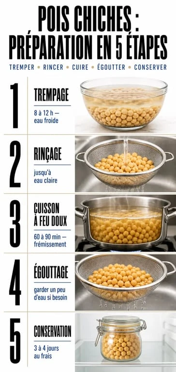 Préparation pois chiche : étapes de trempage et cuisson des pois chiches