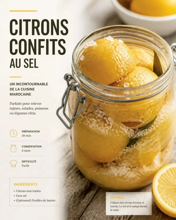Bocal de citrons confits maison au sel, recette traditionnelle