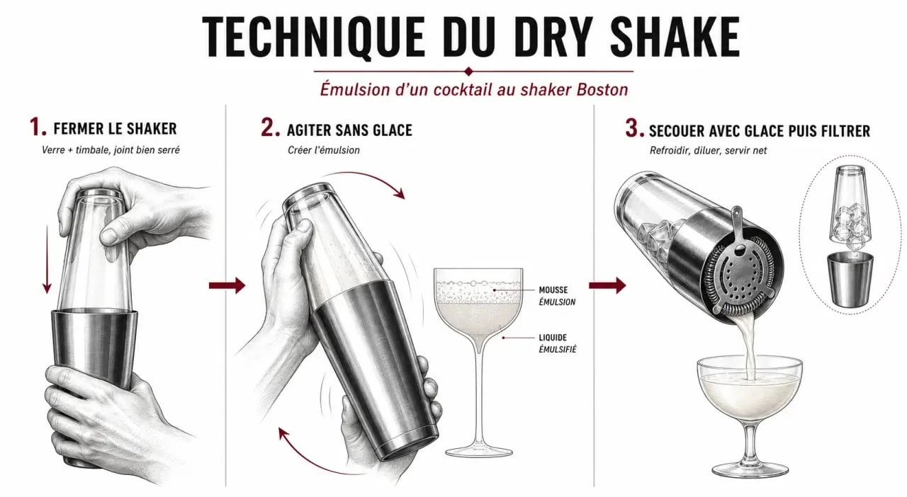 Shaker cocktail professionnel : technique du dry shake avec un shaker Boston