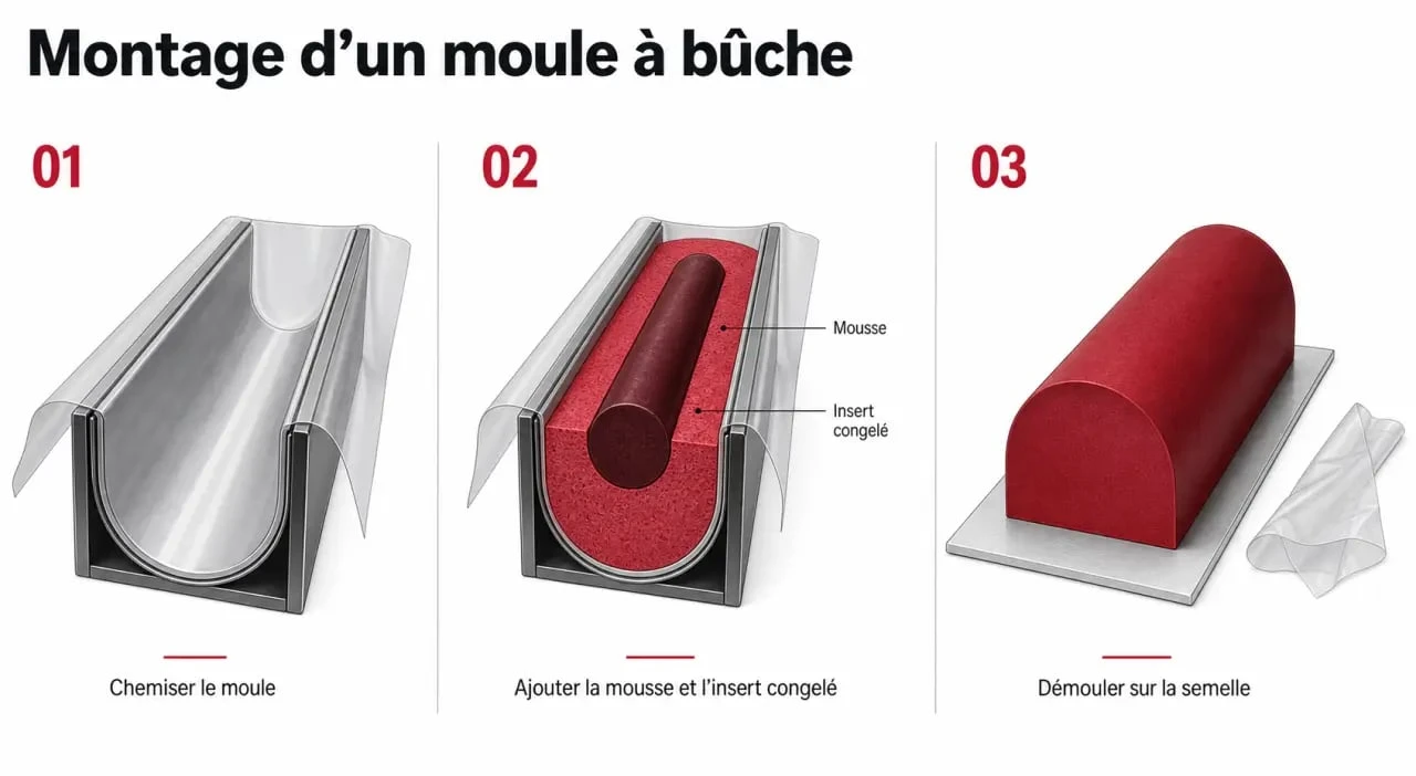Montage et démoulage d’un moule à bûche de Noël avec insert