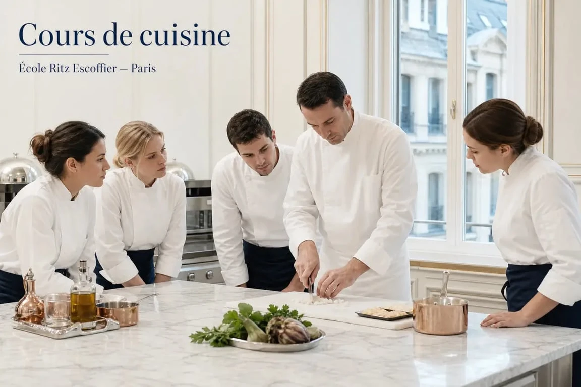 Cours de cuisine au Ritz dans l’École Ritz Escoffier avec un Chef formateur à Paris