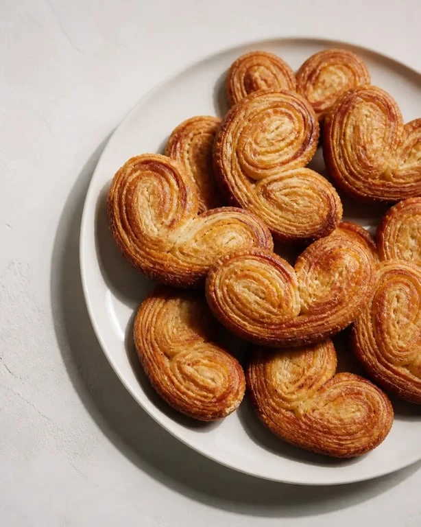 Recette palmier au sucre : palmiers maison dorés, croustillants et caramélisés sur assiette