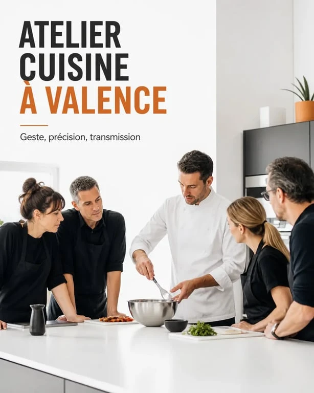 Cours de cuisine valence dans un atelier convivial avec chef et adultes