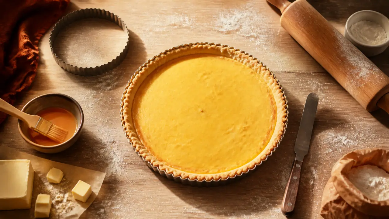 Fond de tarte pâte froide, dorure et cuisson 175°C, photo
