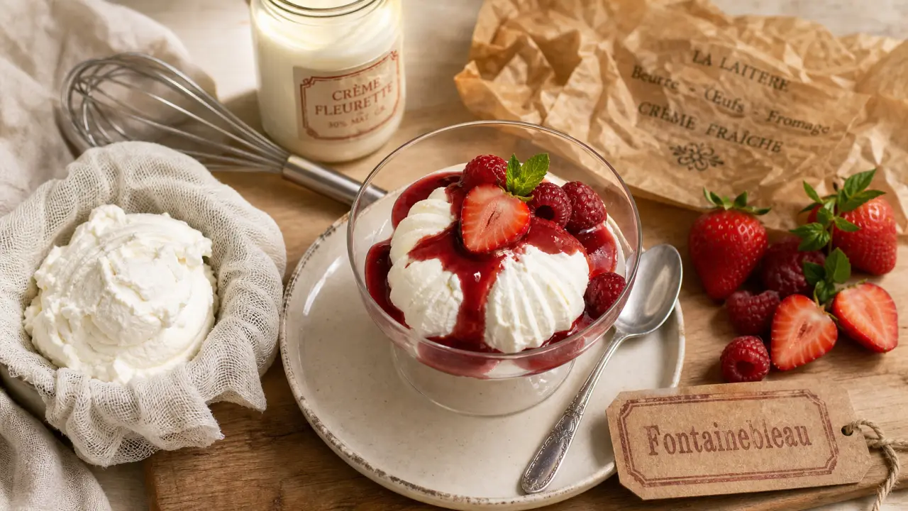 Fontainebleau fromage frais mousseux aux fruits rouges, servi froid
