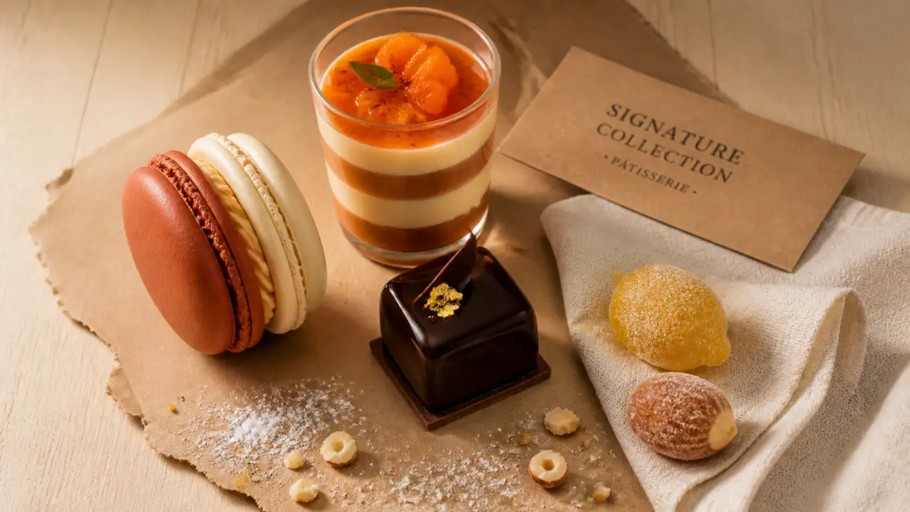 Pâtissier connu : desserts signature, macarons et glaçage miroir