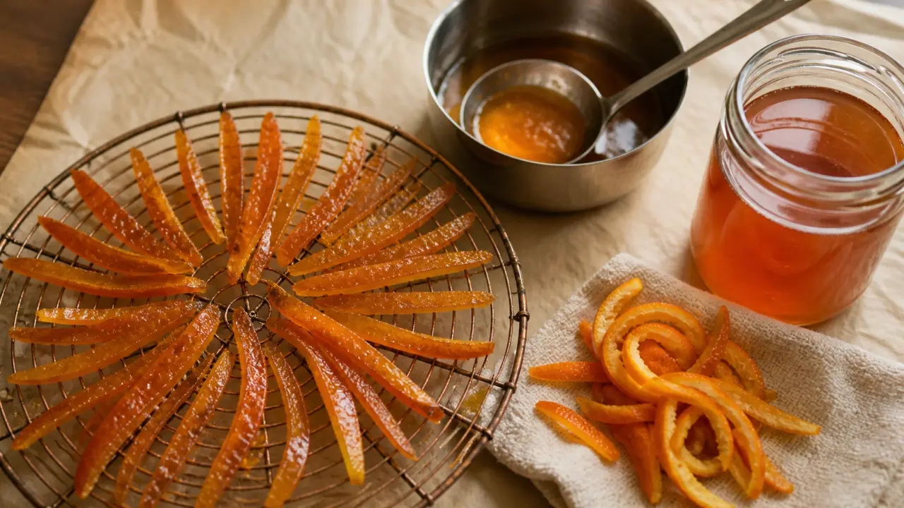 Recettes fruit confit maison : zestes confits en sirop, séchage à 50°C