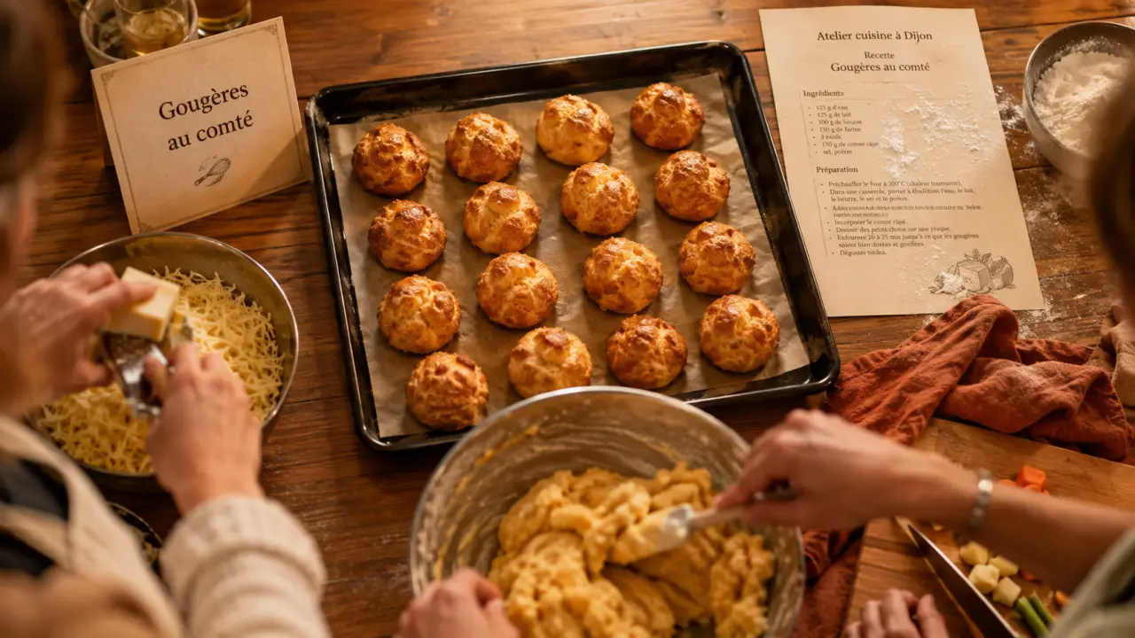 Cours de cuisine dijon : gougères au comté sur un plan de travail