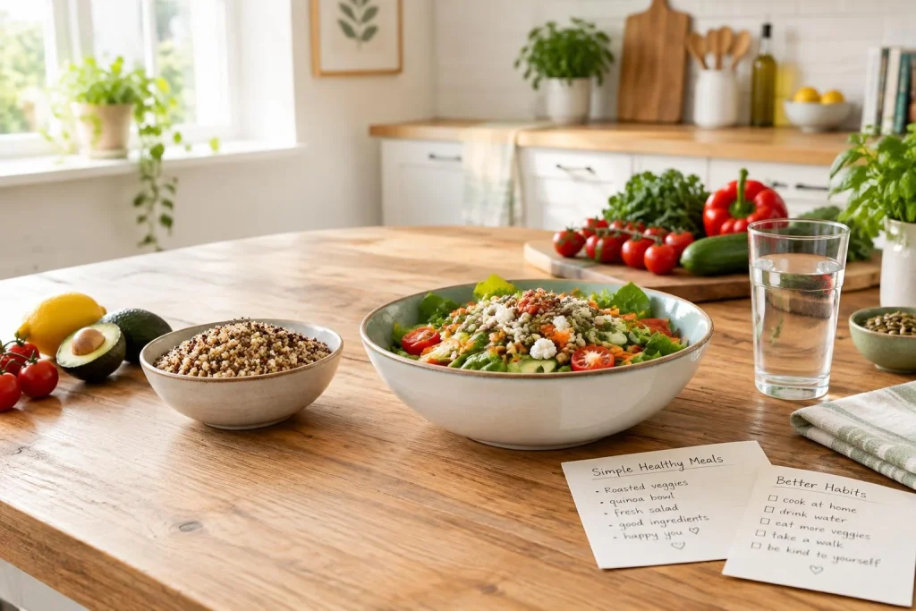 Cuisiner sainement : 5 repères concrets et 3 recettes rapides pour manger mieux sans y passer des heures