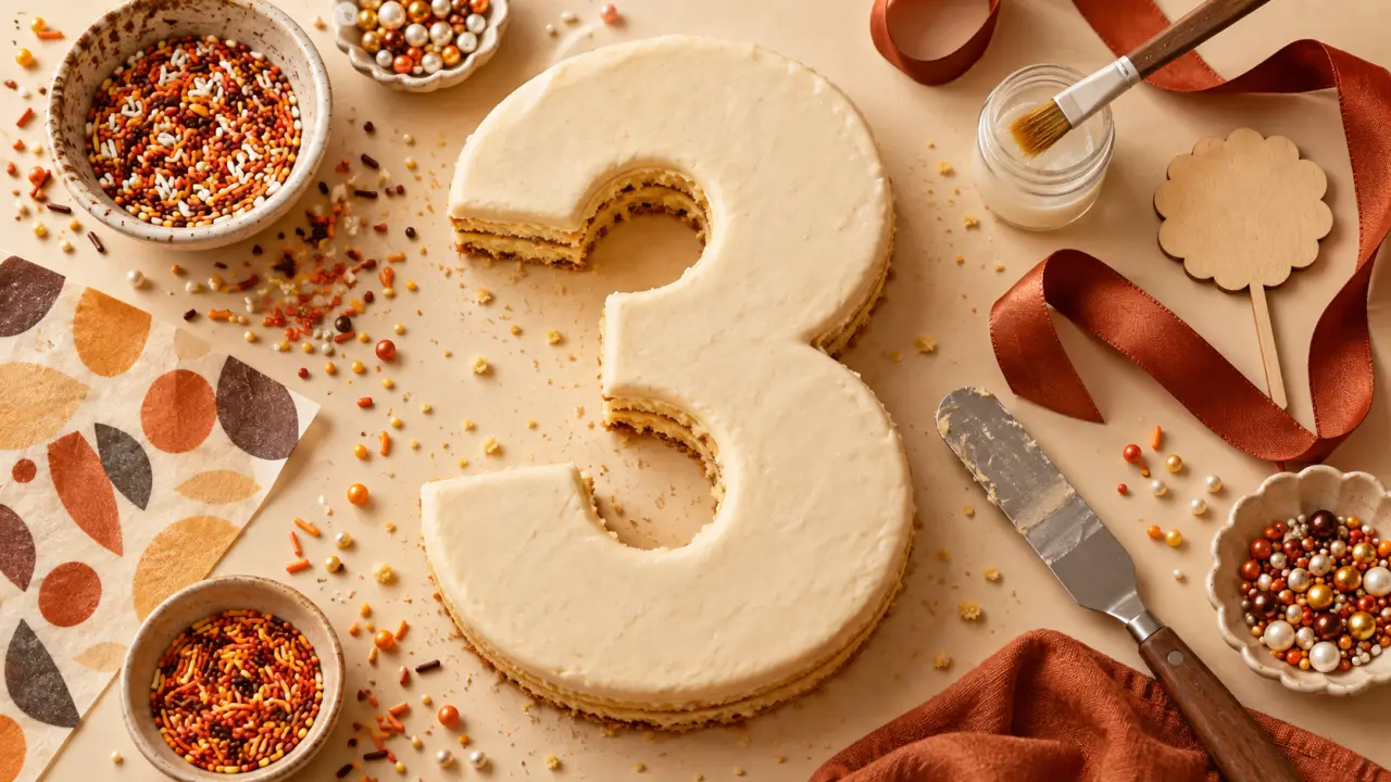 Décoration gateau pour number cake 3 avec sprinkles et topper bois