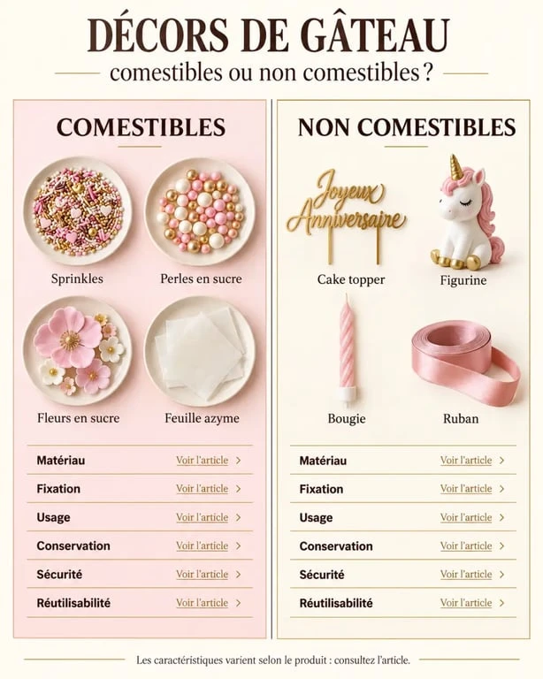 Décoration gateau comestible ou non comestible : comparaison des types de décors
