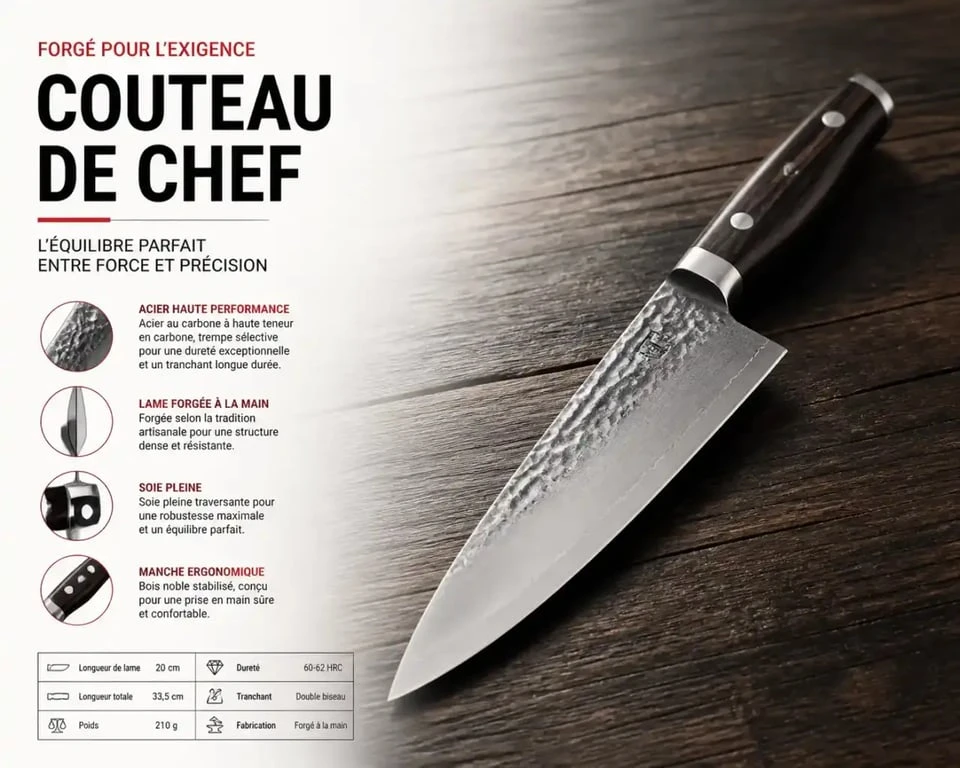 Couteau de chef forgé professionnel pour cuisine