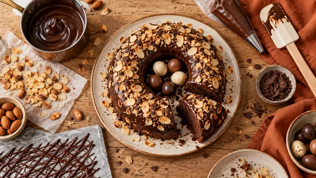 Gâteau de Pâques de chef pâtissier : un nid chocolat-amandes stable jusqu’au service