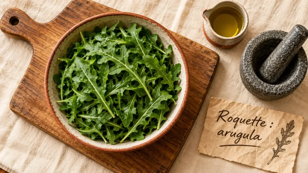 Arugula : traduction en français et nuances entre roquette, rocket et rucola
