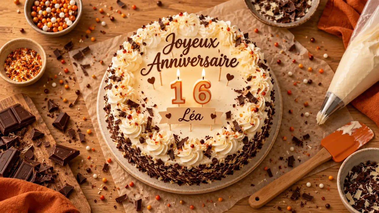Décoration gâteaux anniversaire : gâteau central Joyeux Anniversaire, topper et confettis