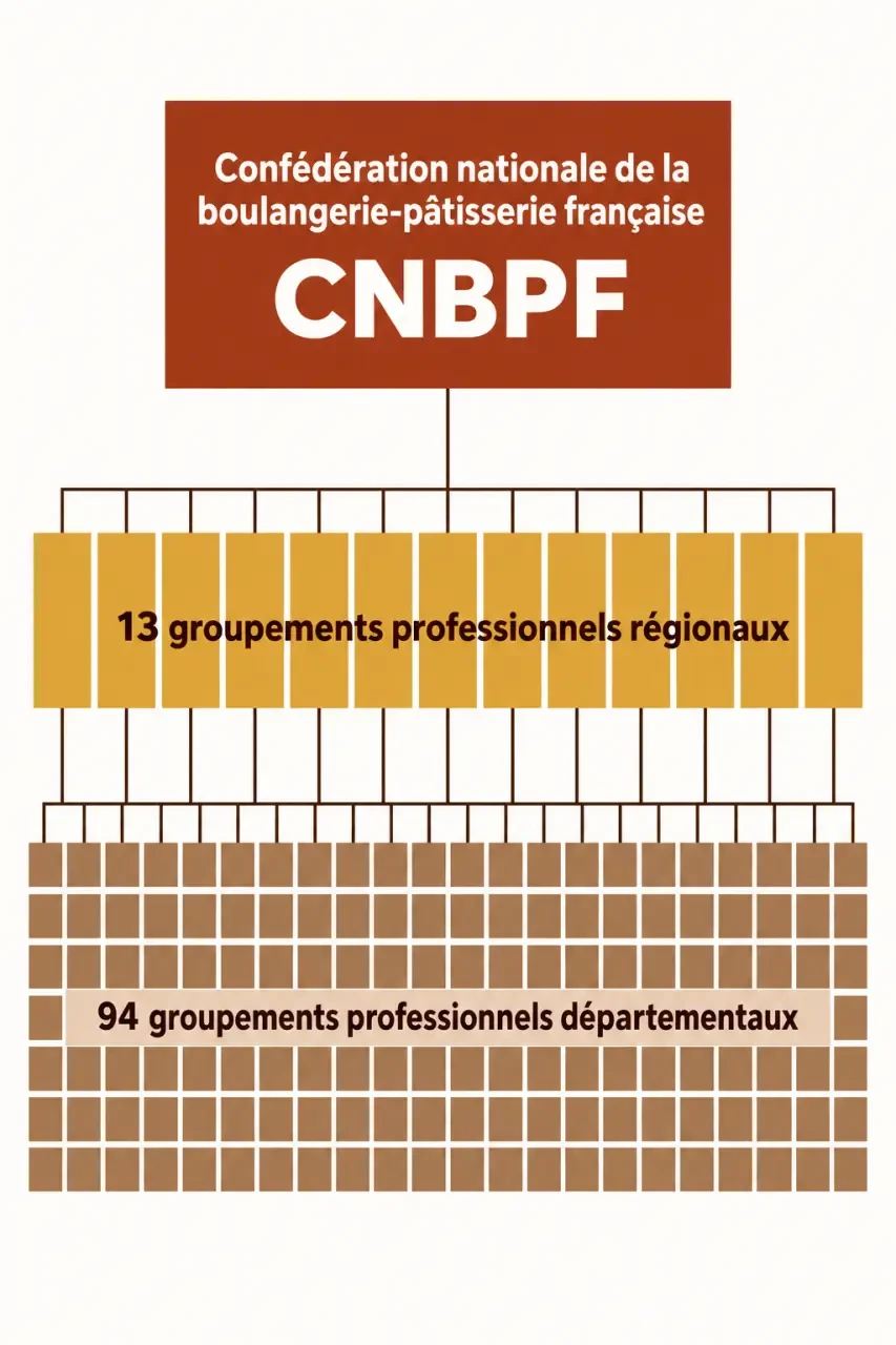 Organisation territoriale de la Confédération nationale de la boulangerie-pâtisserie française entre groupements régionaux et départementaux