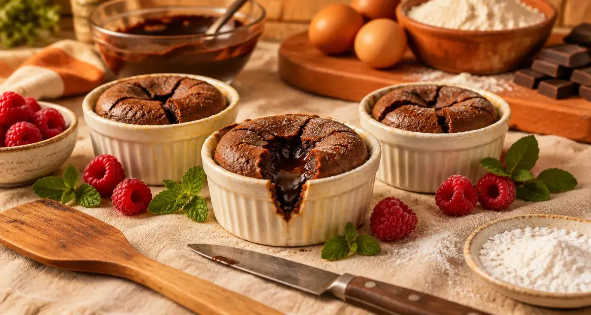 Fondant au chocolat maison coulant, sur toile de lin