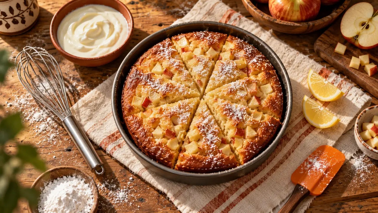 Gâteaux maison : gâteau au yaourt moelleux et brookie, sur table en bois