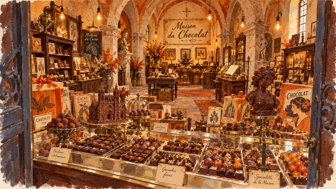 Maison du chocolat et cacao dans une chapelle du XVIIe, vitrine chocolat