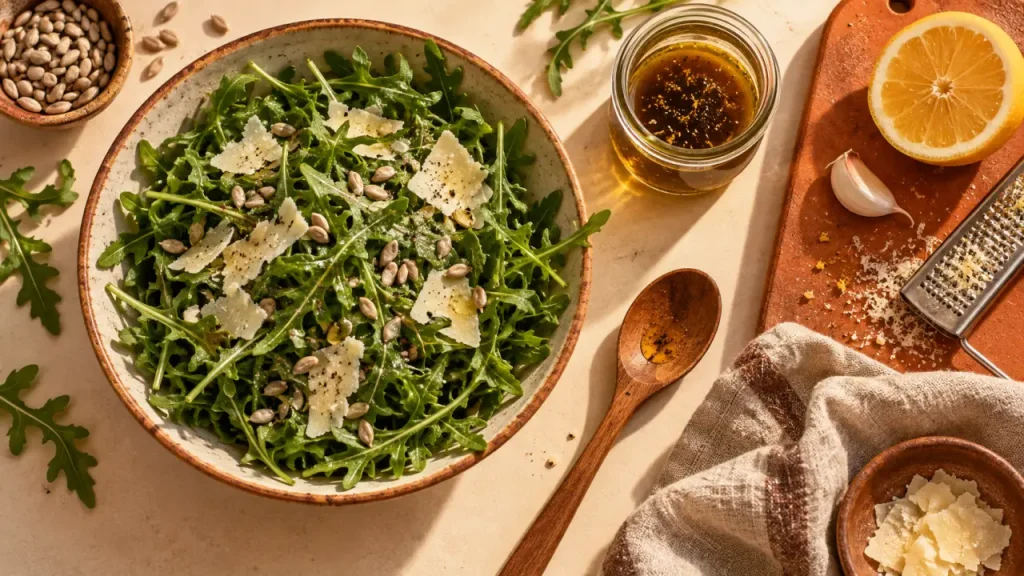 Salade arugula : une recette croquante au parmesan prête en 10 minutes